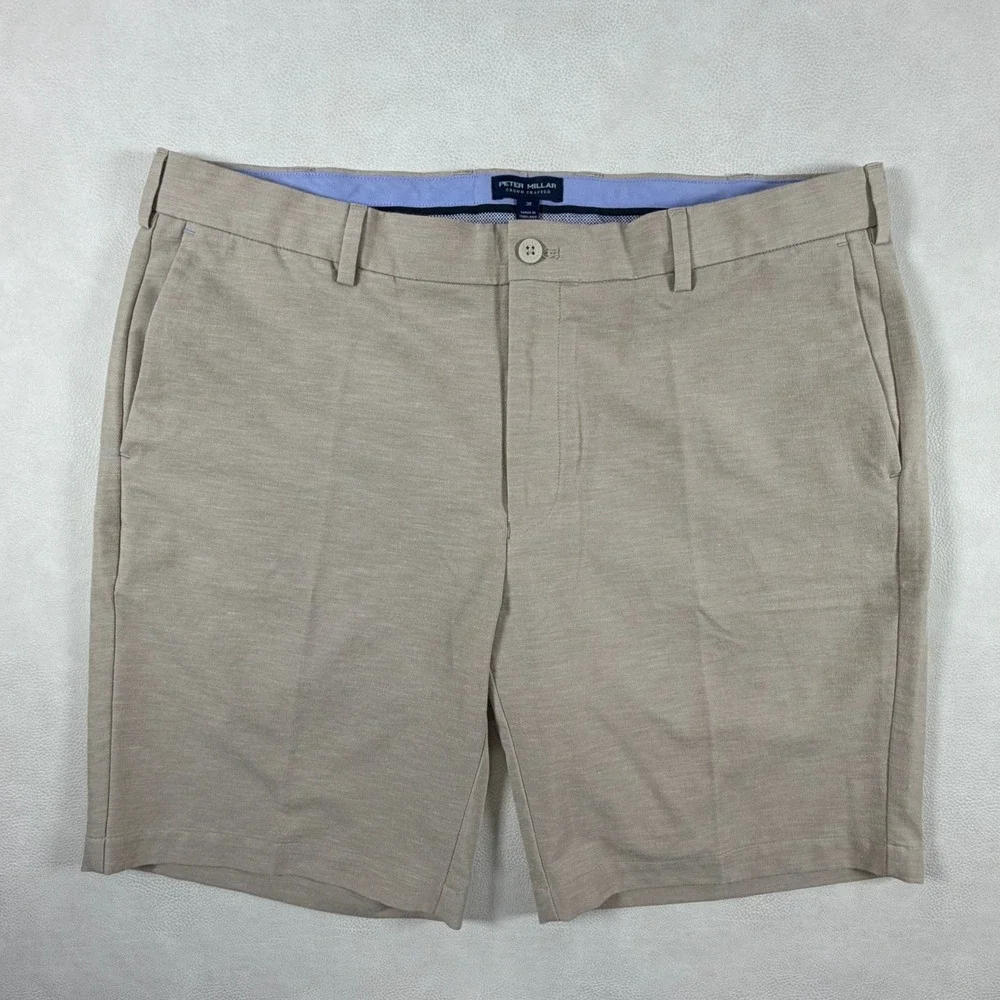 Peter Millar Crown Crafted Surge Linen Blend Shorts Mens 38 Khaki Tailored Fit